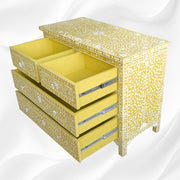 Bone Inlay Floral Chest Of 4 Drawer Yellow 3