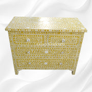 Bone Inlay Floral Chest Of 4 Drawer Yellow 4