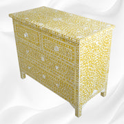 Bone Inlay Floral Chest Of 4 Drawer Yellow 2