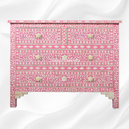 Bone Inlay Floral Chest Of 4 Drawer Pink 1