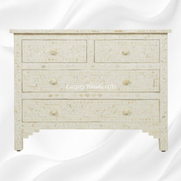 Bone Inlay Floral Chest Of 4 Drawer White 1