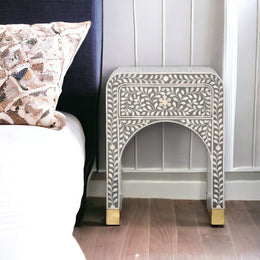 Alice Bone Inlay Bedside Table – Elegant Grey Nightstand