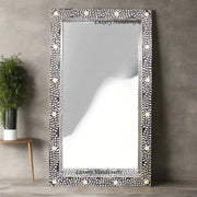 Black Bone Inlay Floral Floor Mirror