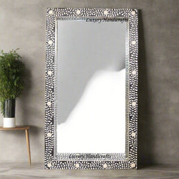 Black Bone Inlay Floral Floor Mirror