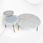 Bone Inlay Floral Nesting Table Set of 3 Grey 3