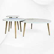 Bone Inlay Floral Nesting Table Set of 3 Grey 1