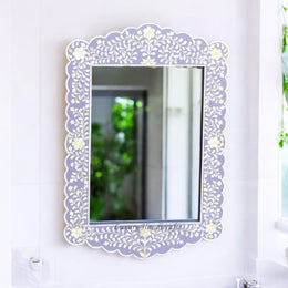 Bone Inlay Floral Scalloped Mirror Purple