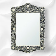 Bone Inlay Floral Scalloped Mirror Black 2