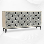 Bone Inlay Flower Credenza White Distress Finish 1