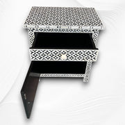 Bone Inlay Geometric Bedside 1 Drawer 1 Door Black 2