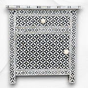 Bone Inlay Geometric Bedside 1 Drawer 1 Door Black 3