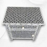 Bone Inlay Geometric Bedside 1 Drawer 1 Door Black 1