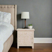 Bone Inlay Geometric Bedside 1 Drawer 1 Door Blush Pink