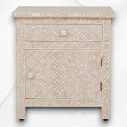 Bone Inlay Geometric Bedside 1 Drawer 1 Door Blush Pink 2