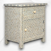 Bone Inlay Geometric Bedside 1 Drawer 1 Door Grey 1