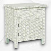 Bone Inlay Geometric Bedside 1 Drawer 1 Door Sage 1