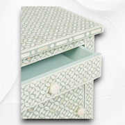 Bone Inlay Geometric Bedside 1 Drawer 1 Door Sage 2