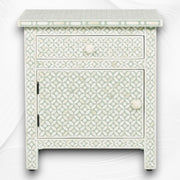 Bone Inlay Geometric Bedside 1 Drawer 1 Door Sage 3