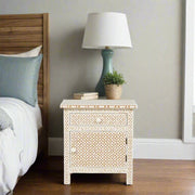 Buy Bone Inlay Geometric Bedside Table