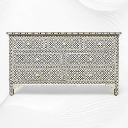 Bone Inlay Eye Design Chest of 7 Drawers Black