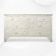 Bone Inlay Eye Design Chest of 7 Drawers White 1