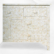 Bone Inlay Eye Design Chest of 7 Drawers White 2