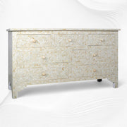 Bone Inlay Eye Design Chest of 7 Drawers White 3