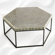 Bone Inlay Hexagonal Stripe Center Table Black 2