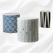 Tetris Bone Inlay Round Stool Indigo 3