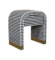 Elegant Waterfall Bone Inlay Bedside Table in Black & White with Striking Pattern