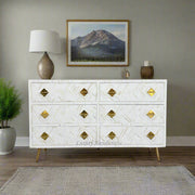Bone Inlay Optical Chest 6 Drawers White 1