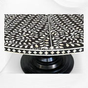 Bone Inlay Round Floral Dining Table Black Slim Base 2