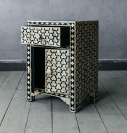 Black Bone Inlay Targua 1 Drawer 2 Door Bedside Table 3