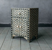 Black Bone Inlay Targua 1 Drawer 2 Door Bedside Table 2