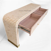 Bone Inlay Waterfall 2 Drawers Console Peach 3