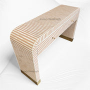 Bone Inlay Waterfall 2 Drawers Console Peach 2