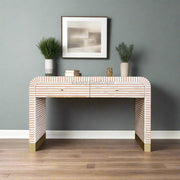 Bone Inlay Waterfall 2 Drawers Console Peach 1