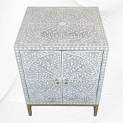 Bone Inlay Scroll Vine 2 Door Cabinet Grey 2