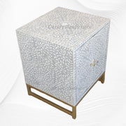 Bone Inlay Scroll Vine 2 Door Cabinet Grey 3