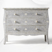 Bone Inlay Curved 3 Drawer Floral Dresser Grey with Topper 7