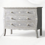 Bone Inlay Curved 3 Drawer Floral Dresser Grey with Topper 6