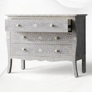 Bone Inlay Curved 3 Drawer Floral Dresser Grey with Topper 5