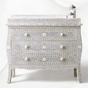 Bone Inlay Curved 3 Drawer Floral Dresser Grey with Topper 1