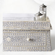 Bone Inlay Curved 3 Drawer Floral Dresser Grey with Topper 3