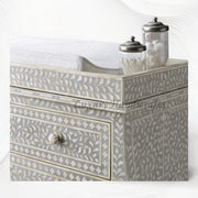 Bone Inlay Curved 3 Drawer Floral Dresser Grey with Topper 4