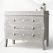 Bone Inlay Curved 3 Drawer Floral Dresser Grey with Topper 2