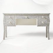 Bone Inlay Curved 5 Drawer Floral Desk Grey 3