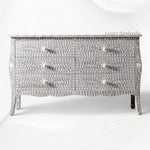 Bone Inlay Curved 6 Drawer Floral Dresser Grey with Topper 5