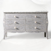 Bone Inlay Curved 6 Drawer Floral Dresser Grey with Topper 5