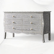 Bone Inlay Curved 6 Drawer Floral Dresser Grey with Topper 6